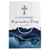 Elegant Confirmation Church Party Customized Blue ミディアムペーパーバッグ (裏面)