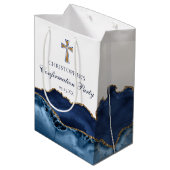 Elegant Confirmation Church Party Customized Blue ミディアムペーパーバッグ (裏面アングル)