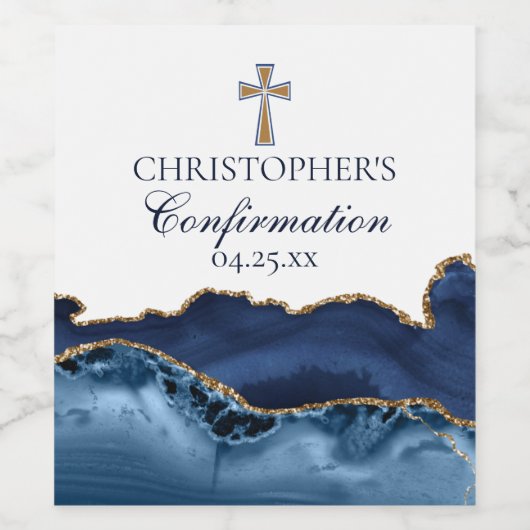 Elegant Confirmation Cross Navy Blue Gold Custom ワインラベル (シングルラベル)