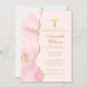 Elegant Confirmation Cross Pink Gold Agate Party マグネット招待状 (正面)