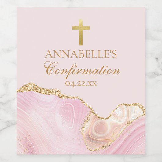 Elegant Confirmation Party Pink Gold Personalized ワインラベル (シングルラベル)