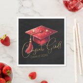 Elegant Congrats Grad Artwork in Red, Gold & Black スタンダードランチョンナプキン (インサイチュ)