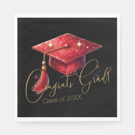 Elegant Congrats Grad Artwork in Red, Gold & Black スタンダードランチョンナプキン