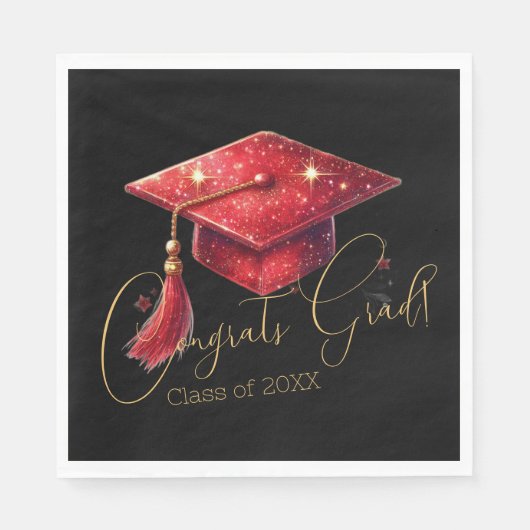 Elegant Congrats Grad Artwork in Red, Gold & Black スタンダードランチョンナプキン (正面)