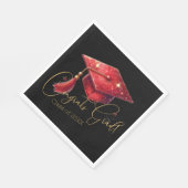 Elegant Congrats Grad Artwork in Red, Gold & Black スタンダードランチョンナプキン (角)