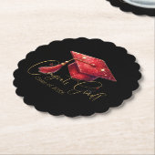Elegant Congrats Grad Artwork in Red, Gold & Black ペーパーコースター (アングル)
