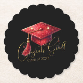 Elegant Congrats Grad Artwork in Red, Gold & Black ペーパーコースター