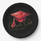Elegant Congrats Grad Artwork in Red, Gold & Black ペーパープレート (正面)