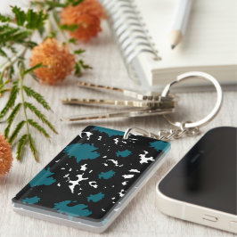 Elegant Contrast – Teal & Black Abstract Keychain キーホルダー