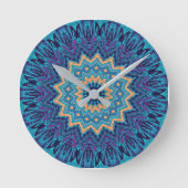 elegant cool blue mandala carpet pattern ラウンド壁時計 (正面)
