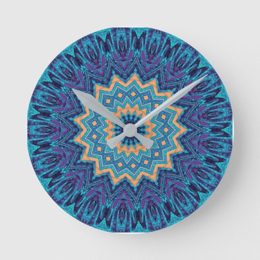 elegant cool blue mandala carpet pattern ラウンド壁時計 (正面)
