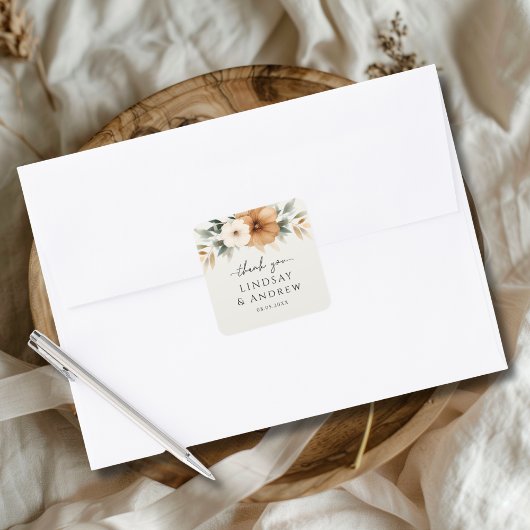 Elegant Copper & Earthy Beige Wedding スクエアシール