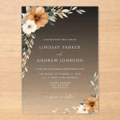 Elegant Copper & Earthy Black Gradient Wedding アクリル招待状 (正面)