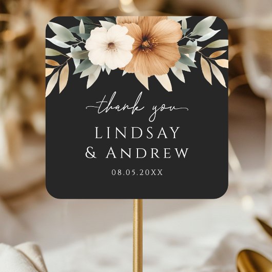 Elegant Copper & Earthy Black Wedding スクエアシール