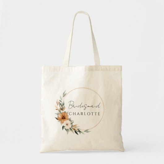 Elegant Copper & Earthy Botanical Bridesmaid トートバッグ (正面)