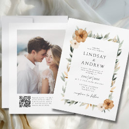 Elegant Copper & Earthy Botanical Photo Wedding 招待状