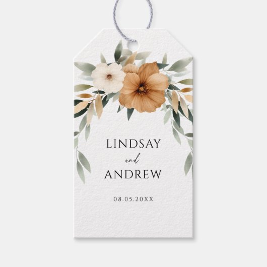 Elegant Copper & Earthy Botanical Wedding ギフトタグ (正面)
