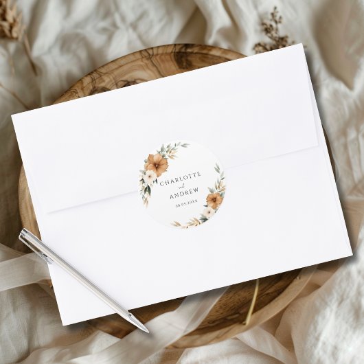 Elegant Copper & Earthy Botanical Wedding ラウンドシール