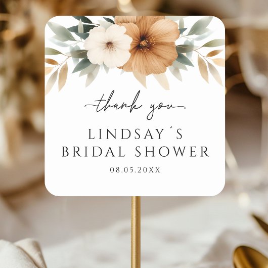 Elegant Copper & Earthy White Bridal Shower スクエアシール