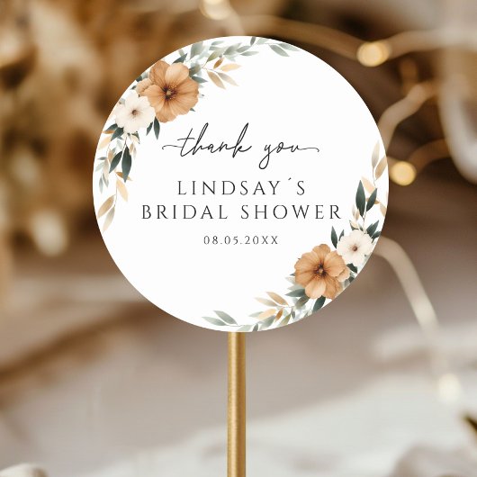 Elegant Copper & Earthy White Bridal Shower ラウンドシール