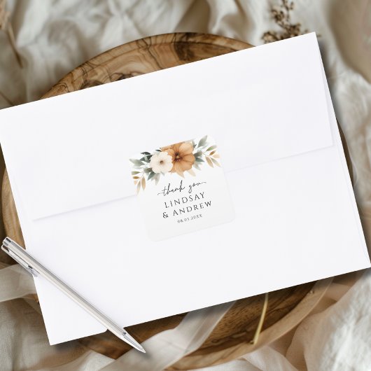 Elegant Copper & Earthy White Wedding スクエアシール