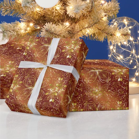Elegant Copper Flower Mandala Wrapping Paper ラッピングペーパー (クリスマス)