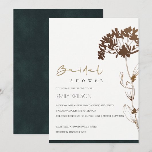 ELEGANT COPPER FOIL HYDRANGE BRIDAL SHOWER INVITE サンキューカード (正面/裏面)