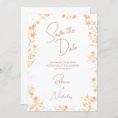 Elegant Copper Glow Wildflowers Script Photo セーブザデート (正面/裏面)