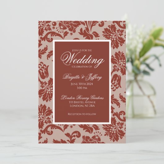 Elegant copper rust damask wedding invitation 招待状 (スタンド正面)