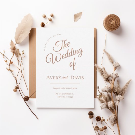 Elegant Copper Script Wedding Invitation 招待状