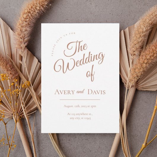 Elegant Copper Script Wedding Invitation 招待状