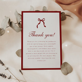 Elegant Coquette Bow Checkered Graduation Party サンキューカード