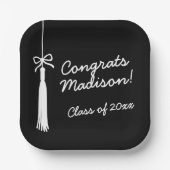 Elegant Coquette Bow Grad Tassel Black Graduation ペーパープレート (正面)