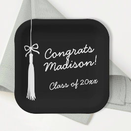 Elegant Coquette Bow Grad Tassel Black Graduation ペーパープレート