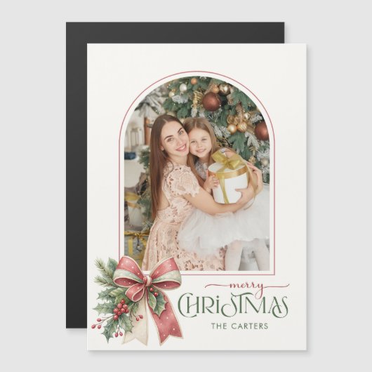 Elegant Coquette Bow Merry Christmas Arch Photo (正面/裏面)