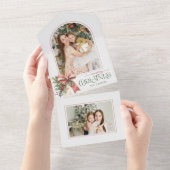 Elegant Coquette Bow Merry Christmas Arch Photo オールインワン招待状 (貼ってはがせる)