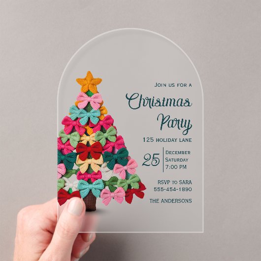 Elegant coquette bows christmas tree party  アクリル招待状 (インサイチュ (ポータブル))