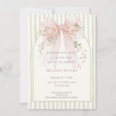 Elegant Coquette Pink Blush Roses Bow Baby Shower 招待状 (正面)
