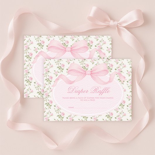 Elegant Coquette Pink Bow Diaper Raffle エンクロージャーカード
