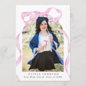 Elegant Coquette Pink Bow Photo Graduation Party  招待状 (正面)