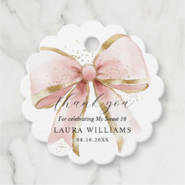 Elegant Coquette Pink Gold Bow Thank you Sweet 16 フェイバータグ
