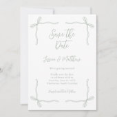 Elegant Coquette Sage Green Bow Photo Wedding セーブザデート (正面)