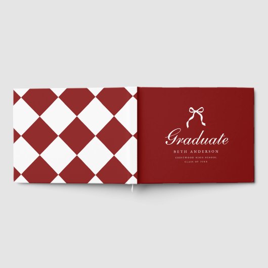Elegant Coquette Script Graduation Party Wine Red ゲストブック (全面)