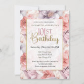 Elegant Coral and Lavender Peony 101st Birthday  招待状 (正面)