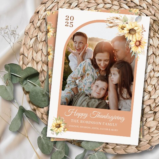 Elegant Coral Arch Floral Happy Thanksgiving シーズンカード