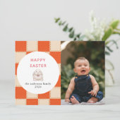 Elegant Coral & Cream Pattern Happy Easter Photo シーズンカード (スタンド正面)