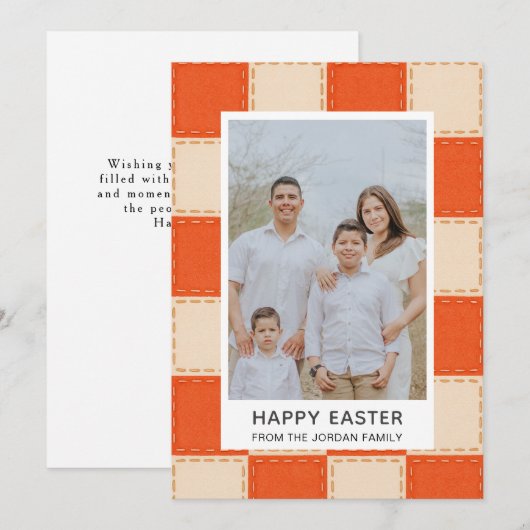 Elegant Coral & Cream Pattern Happy Easter Photo シーズンカード (正面/裏面)