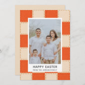 Elegant Coral & Cream Pattern Happy Easter Photo シーズンカード (正面/裏面)