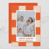 Elegant Coral & Cream Pattern Happy Easter Photo シーズンカード (正面/裏面)