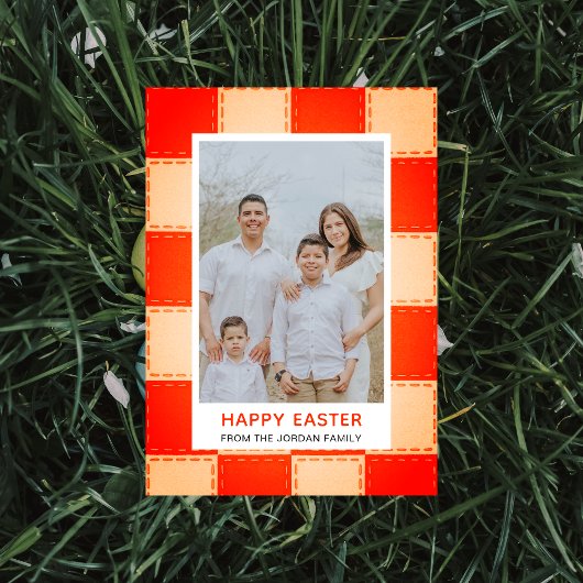 Elegant Coral & Cream Pattern Happy Easter Photo シーズンカード